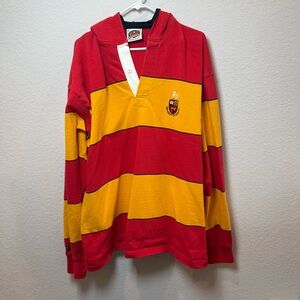Bold Red and Yellow Striped Rugby Shirt with Classic Collar